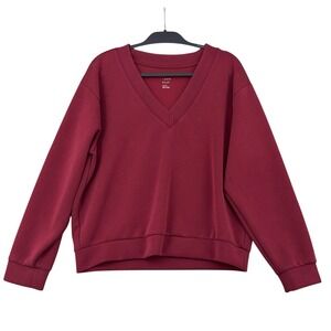 A New Day Womens V-Neck Sweatshirt Burgundy Red Long Sleeve Size Medium Pullover